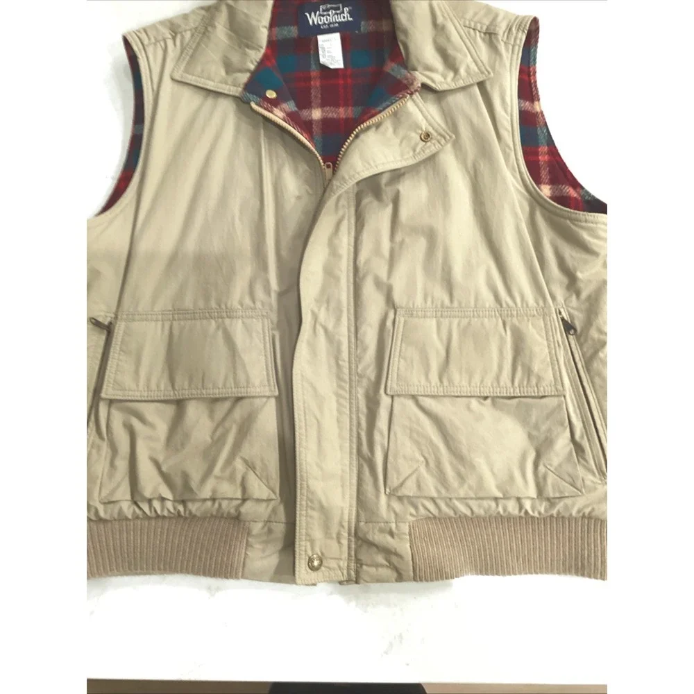 Woolrich Wool Blanket Lined Canvas Hunting Vest Plaid/Tan Men's Large Vintage